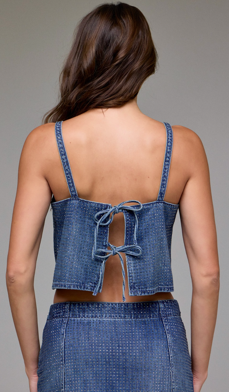 Rhinestone Embellished Denim Tank