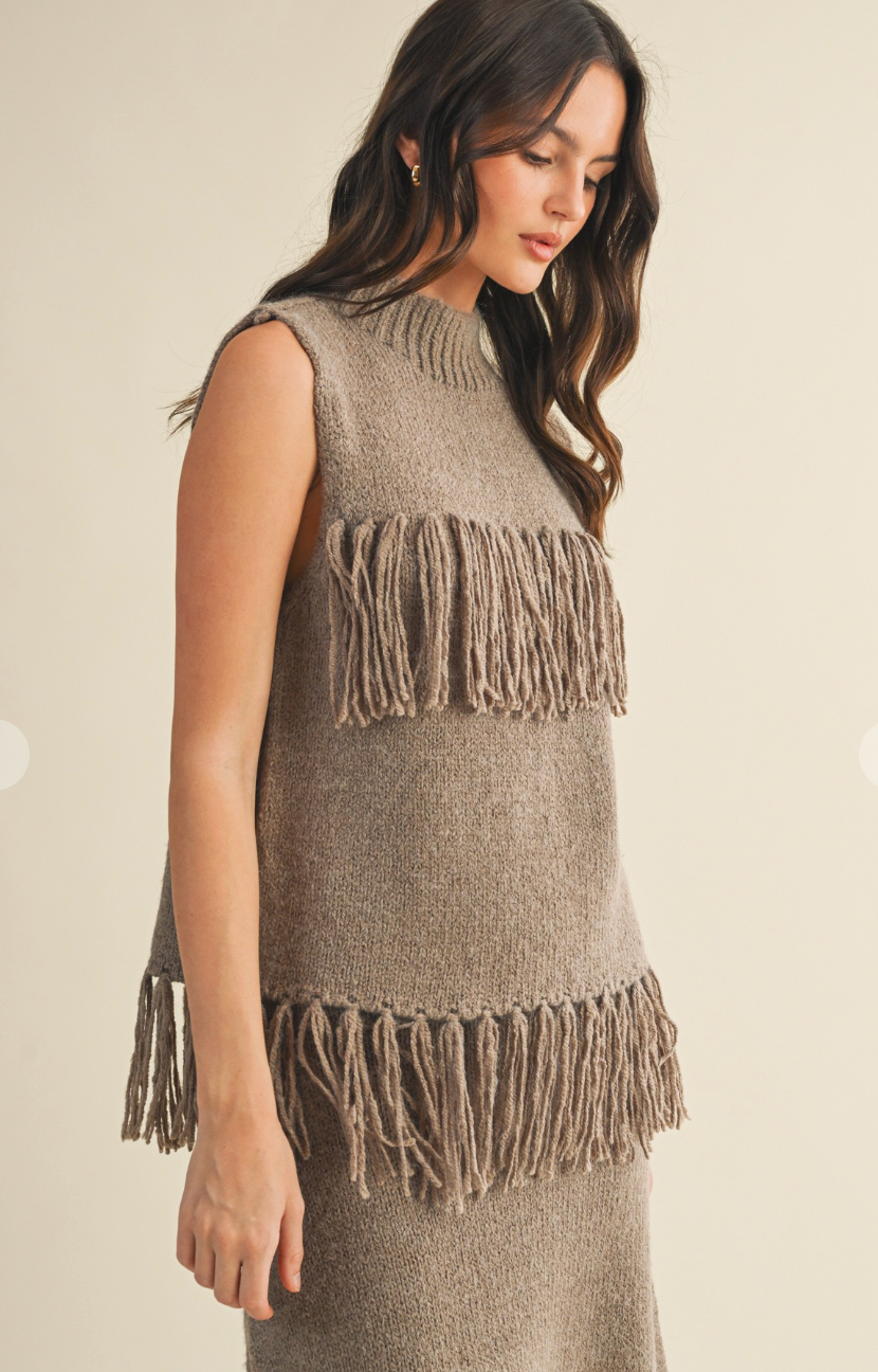 Fringe Sleeveless Sweater Top
