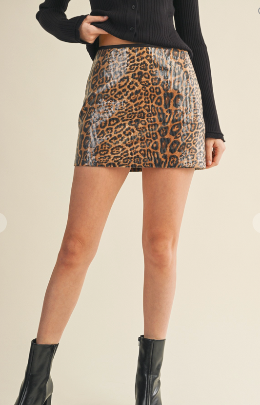 Leopard Sequin Skirt