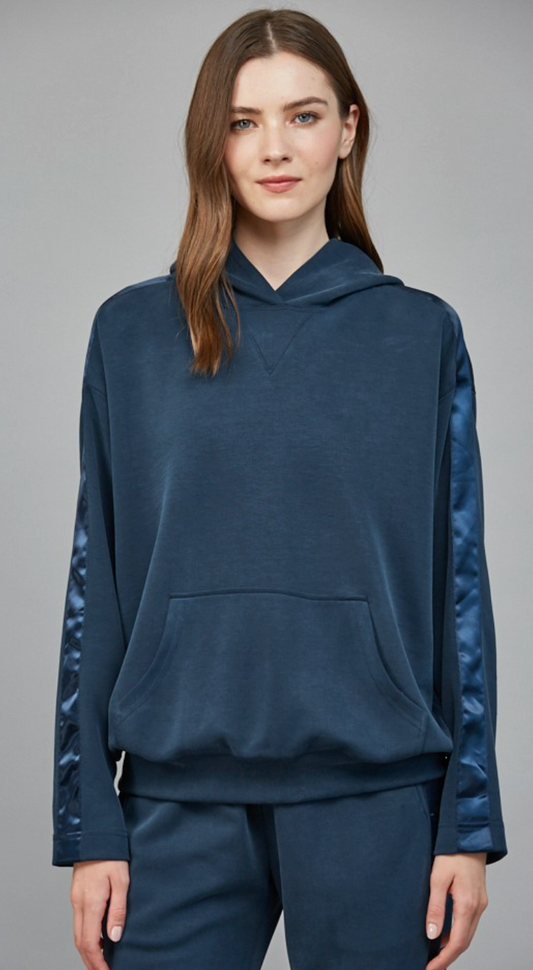 Satin Trim Hooded Sweatshirt