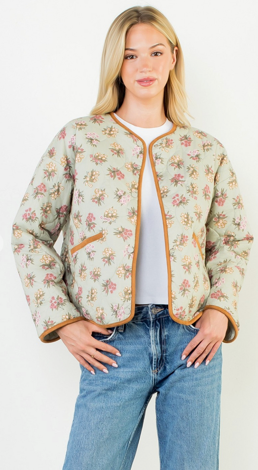 Floral Pattern Quilted Jacket