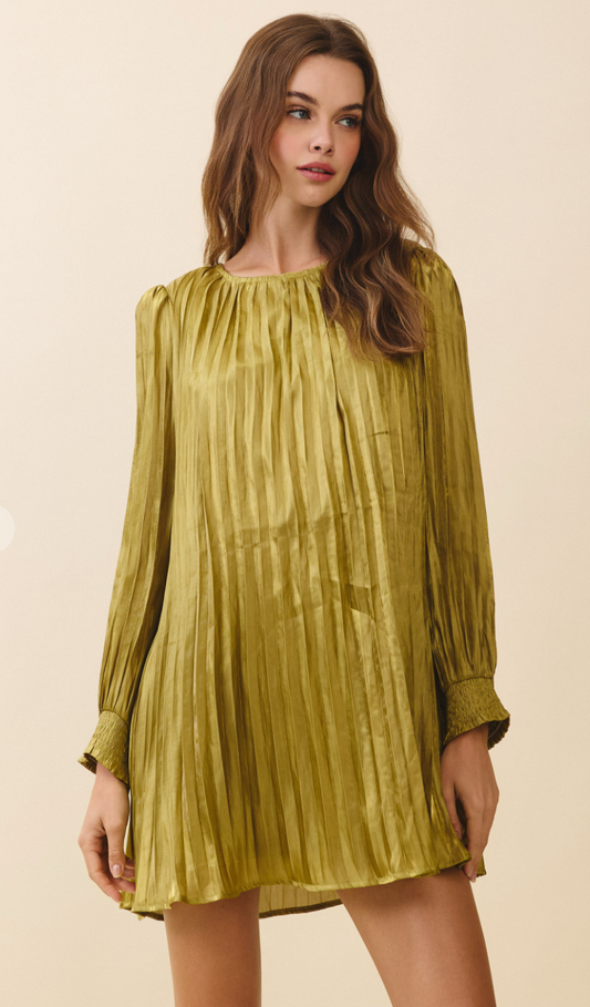 Pleated Metallic Mini Dress