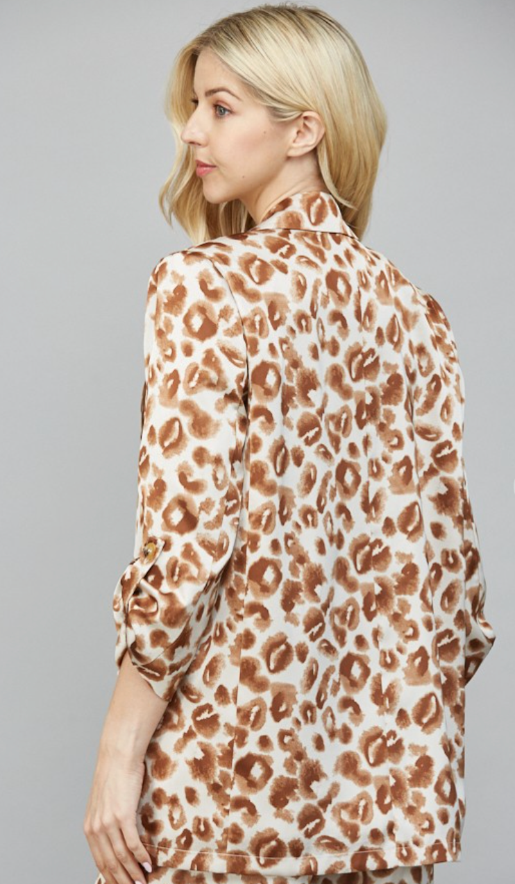 Animal Print Satin Blazer