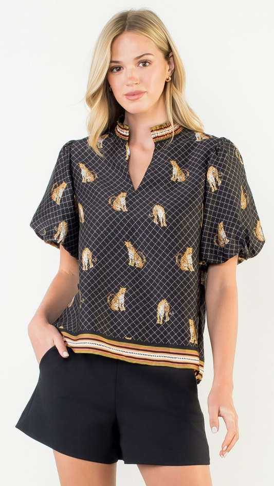 Puff Sleeve Leopard Print Top