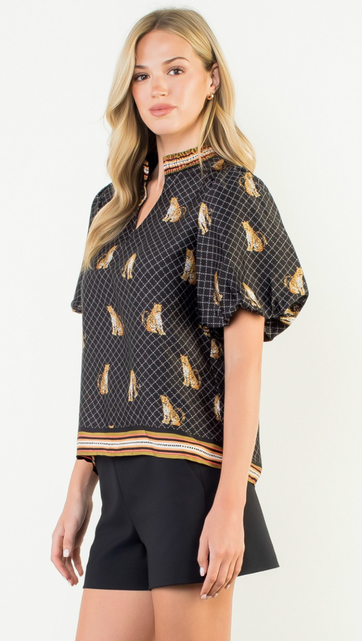 Puff Sleeve Leopard Print Top