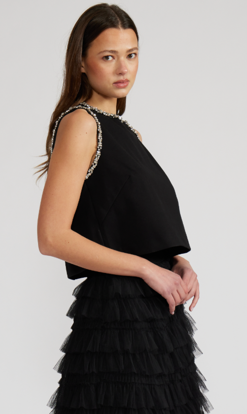 Meghan Crystal Trim Top