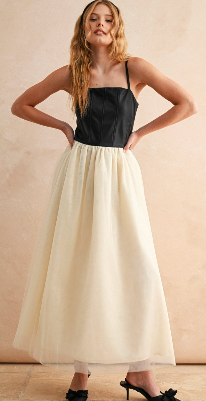 Mesh Skirt Midi Dress