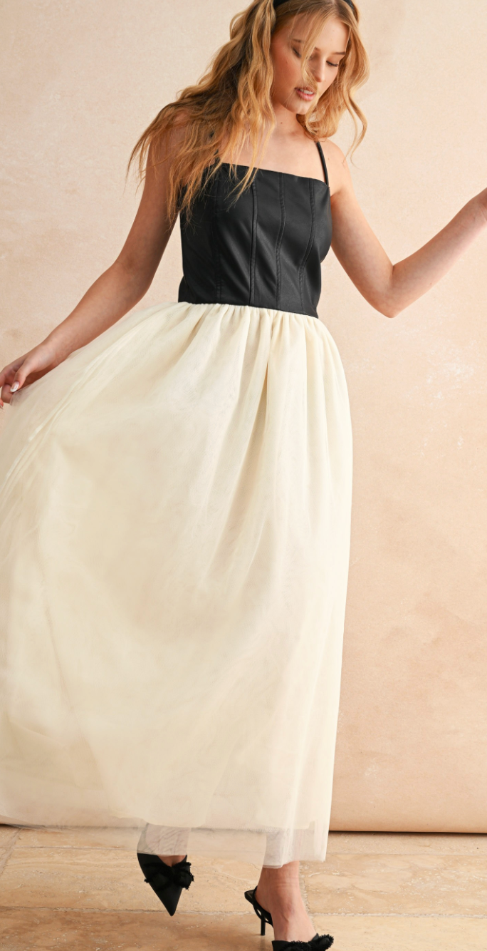 Mesh Skirt Midi Dress