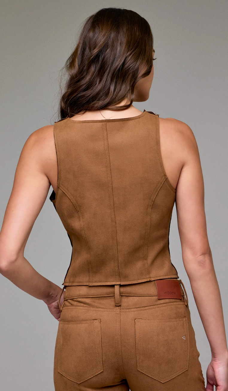 Suede Bodycon Front Zipper Top