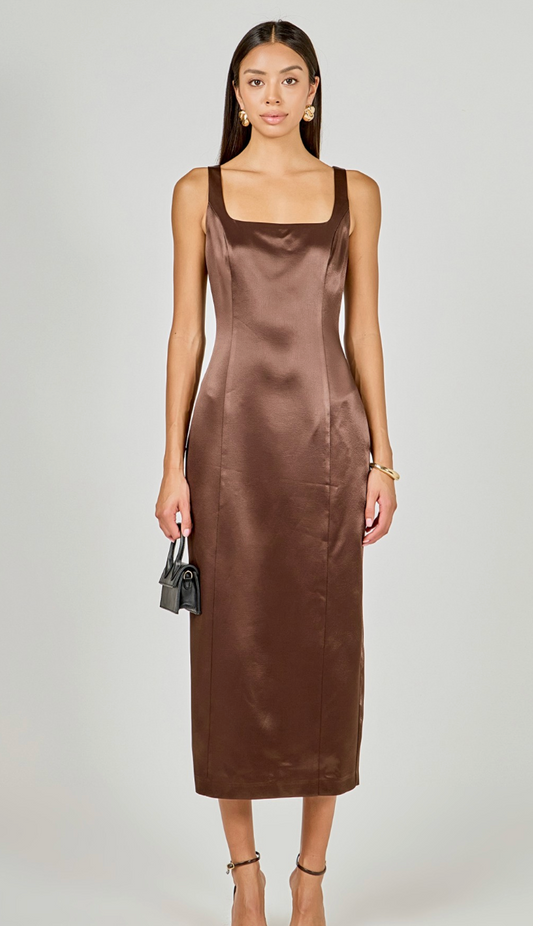 Satin Velvet Scoop Neck Midi Dress