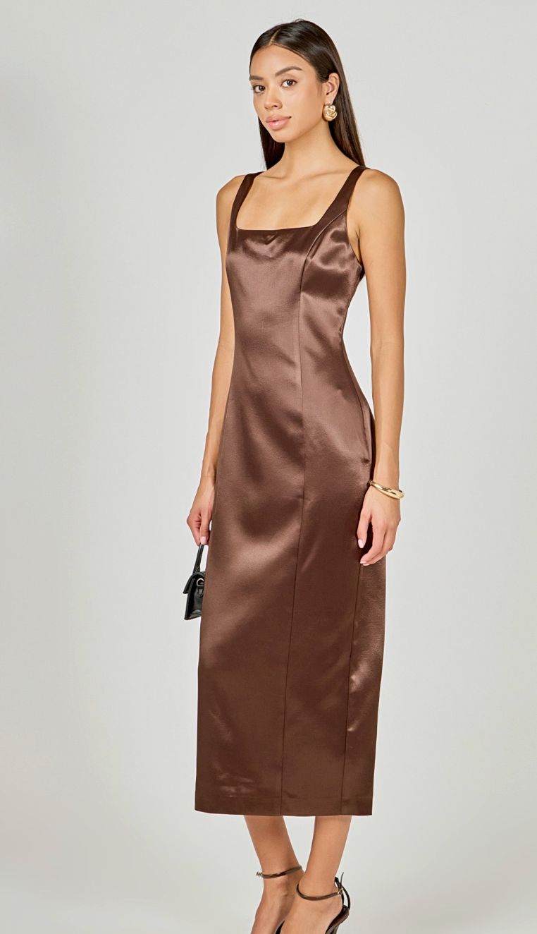 Satin Velvet Scoop Neck Midi Dress