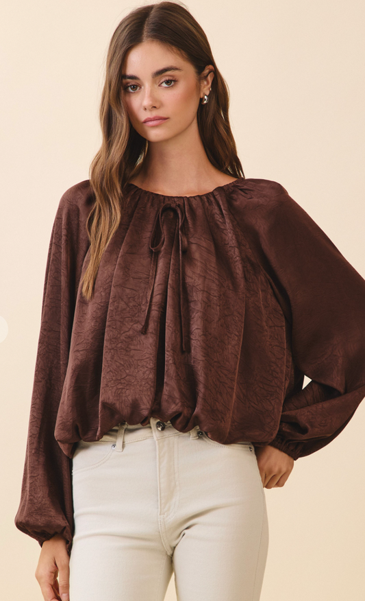 Satin Bubble Hem Blouse