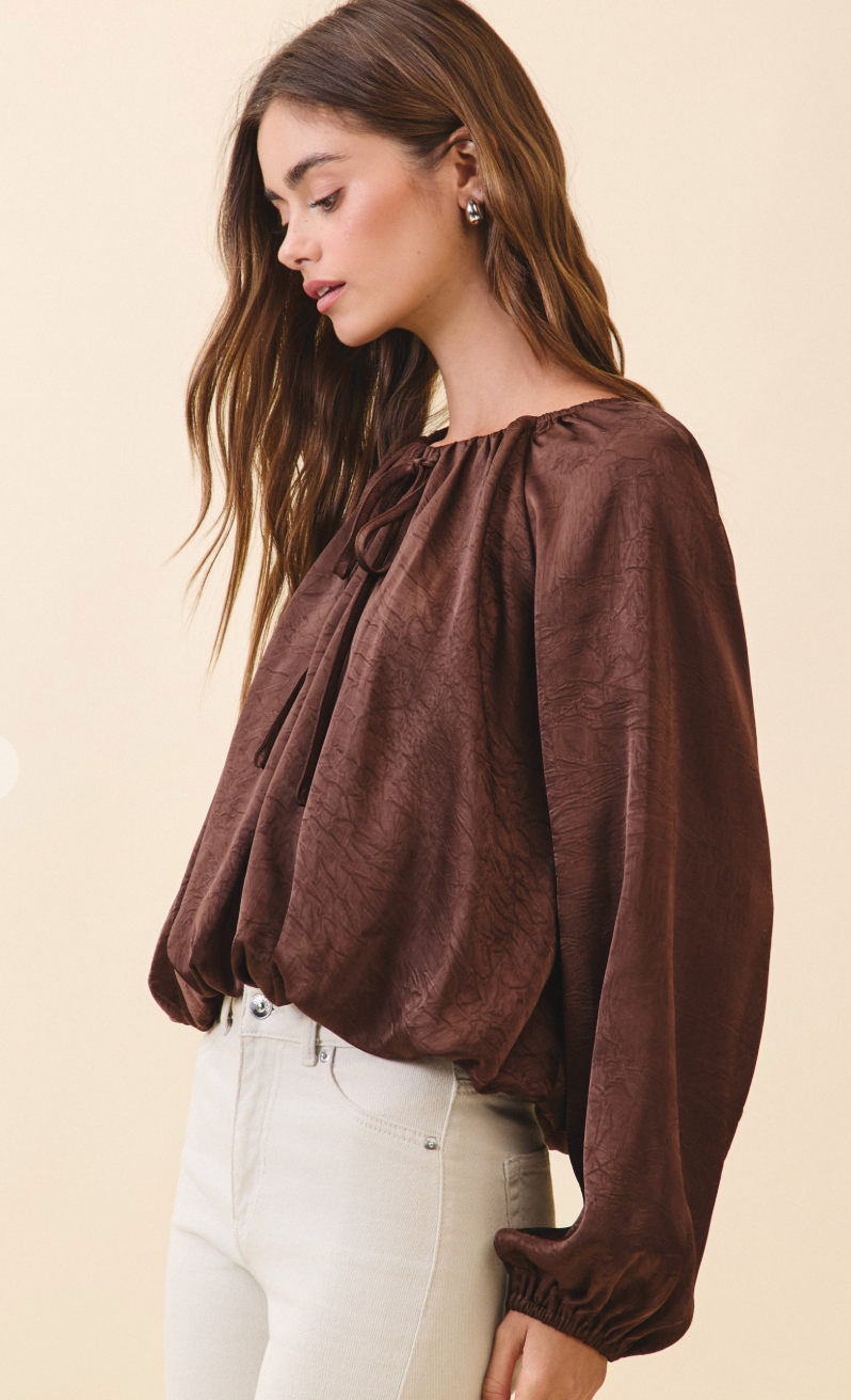 Satin Bubble Hem Blouse