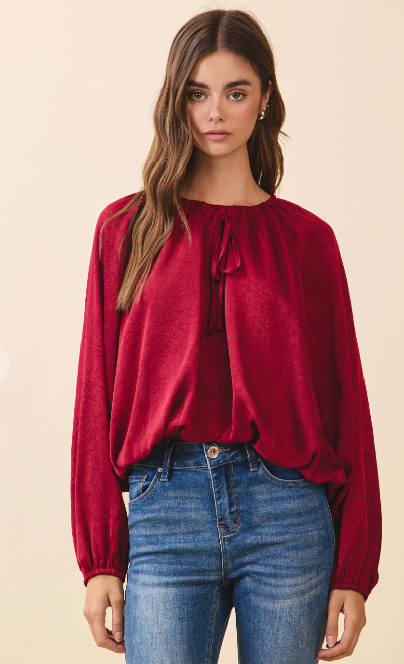 Satin Bubble Hem Blouse