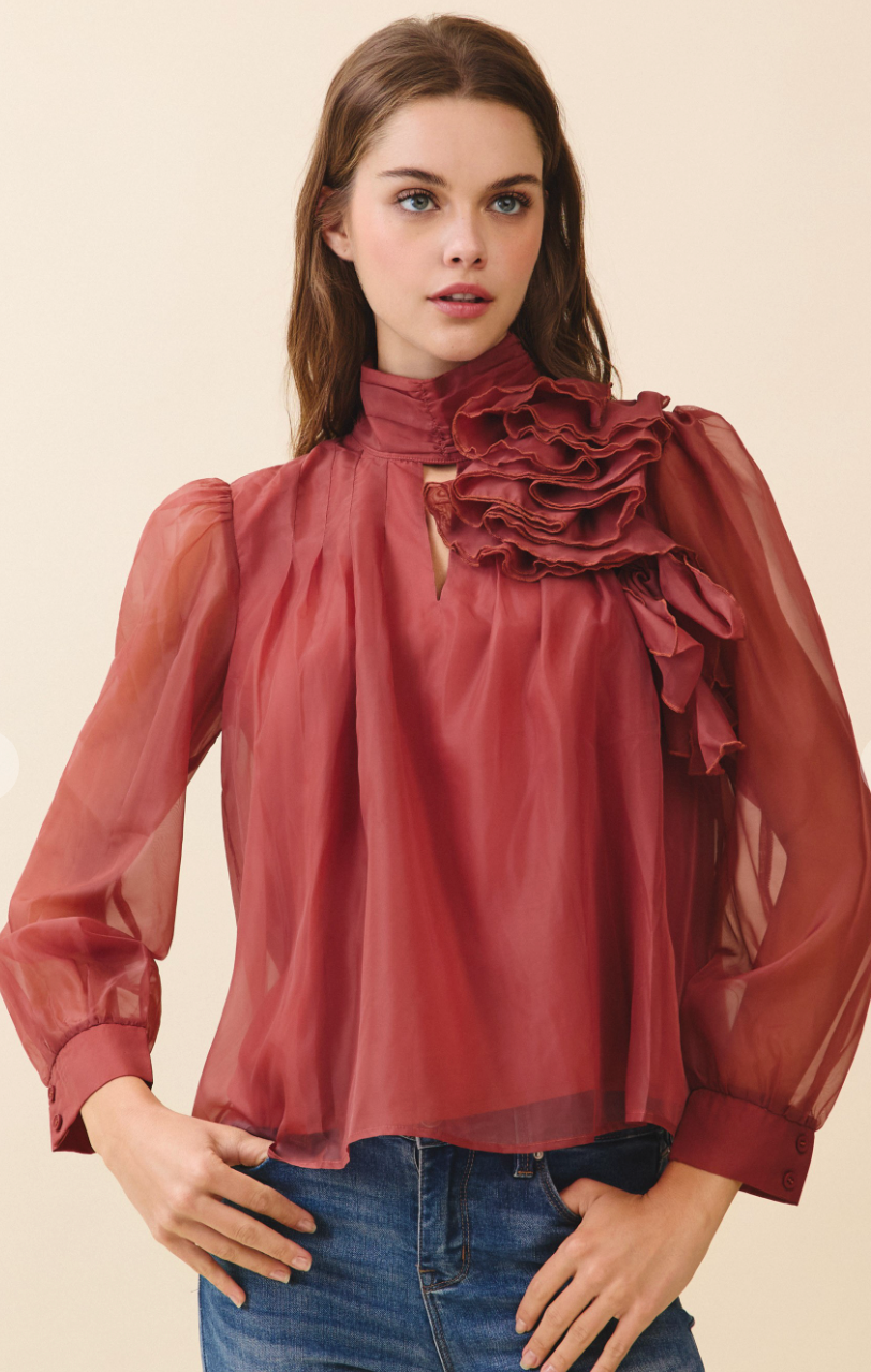 Organza Keyhole Blouse