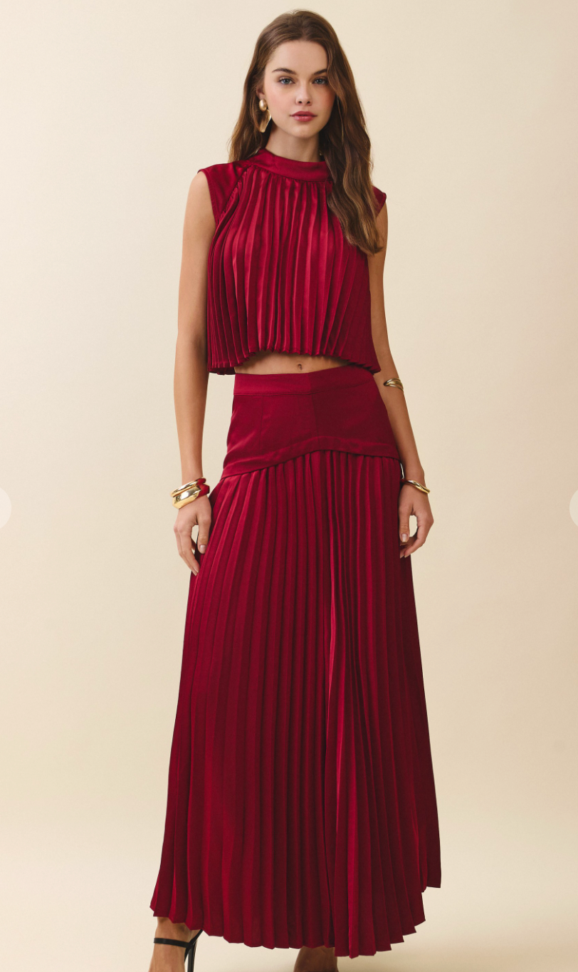 Panel Pleated Maxi Skirt
