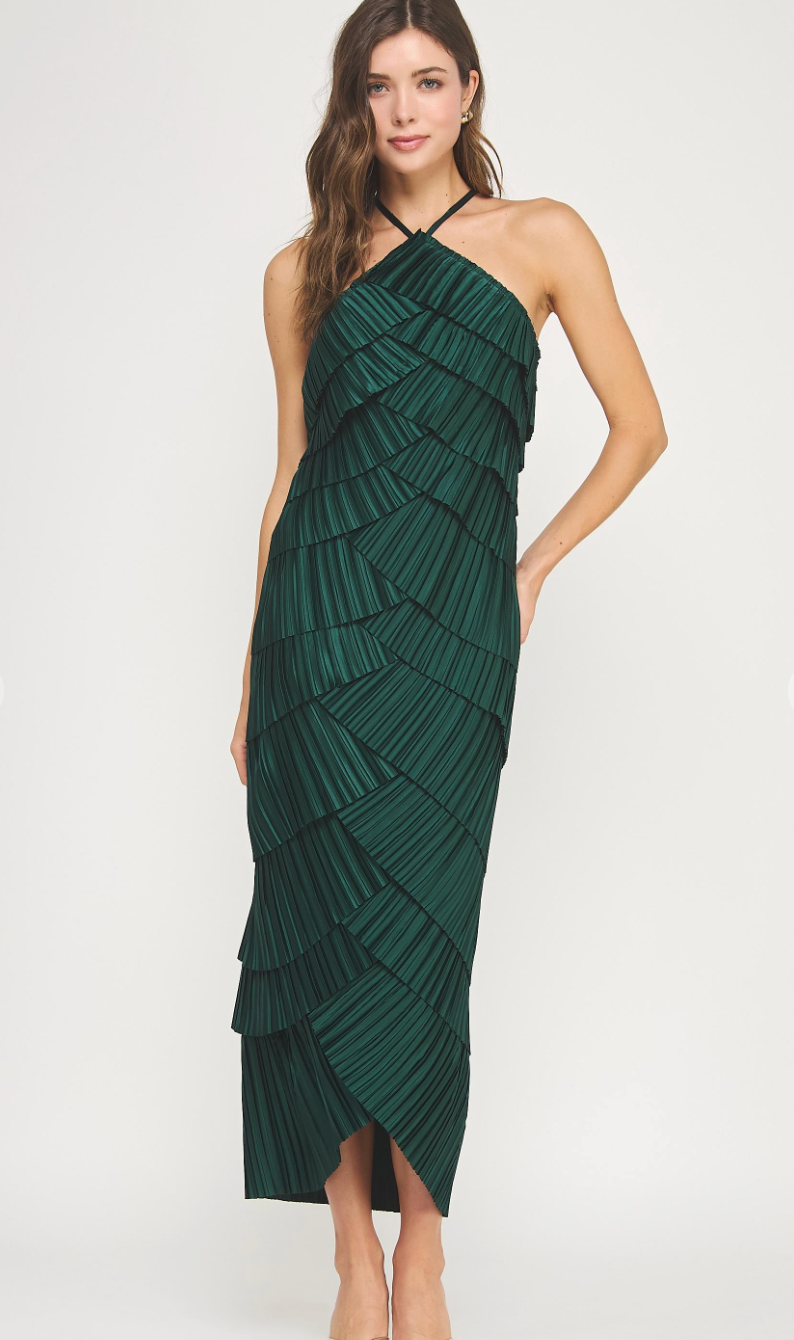 Satin Tiered Midi Dress