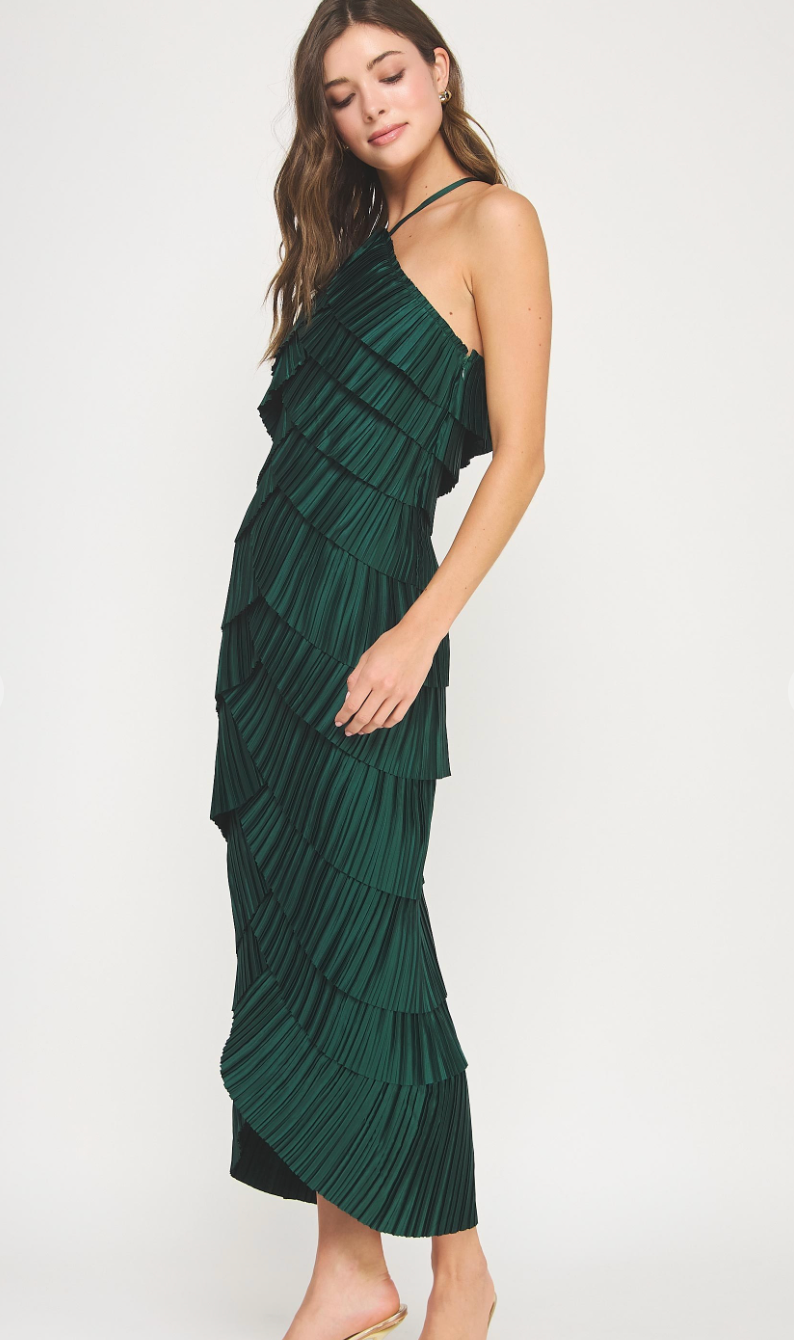 Satin Tiered Midi Dress