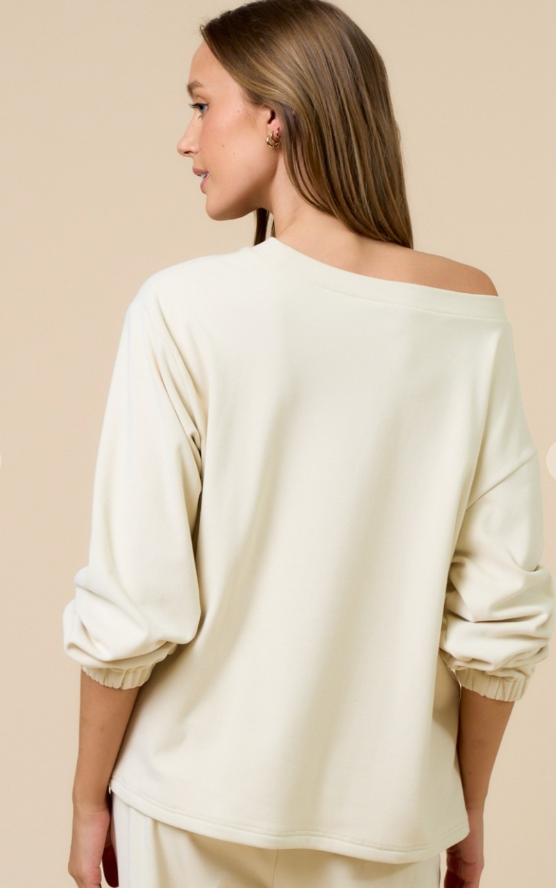 Off The Shoulder Button Detail Crewneck