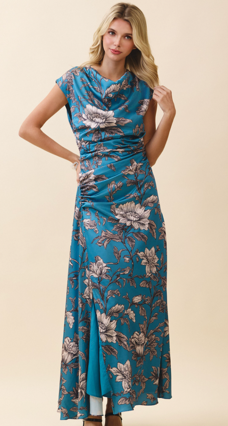 Cowl Neck Ruched Maxi Dress