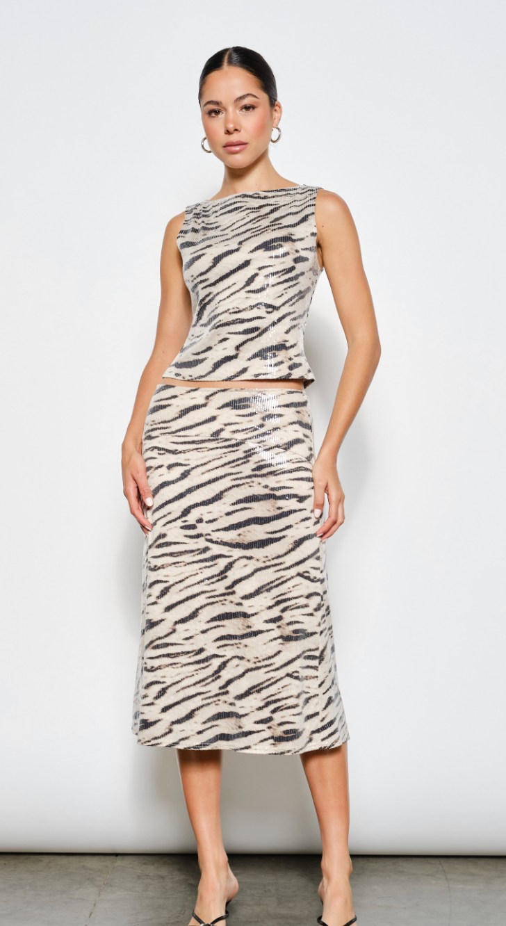 Zebra Sequin Midi Skirt