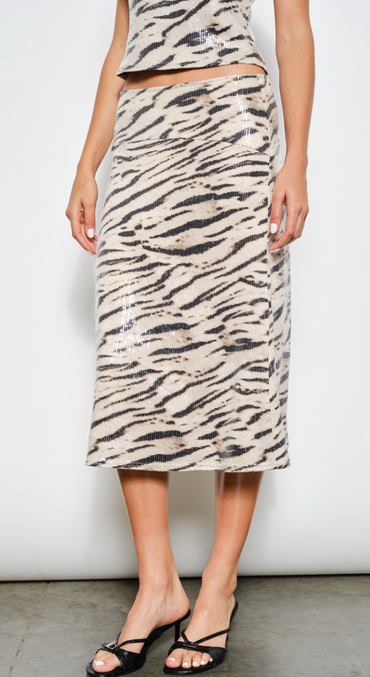 Zebra Sequin Midi Skirt