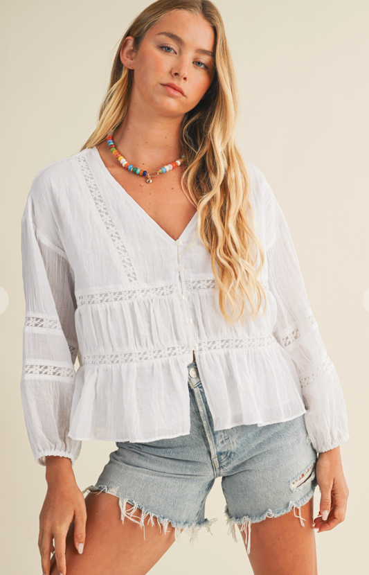 V Neck Ruffle Blouse