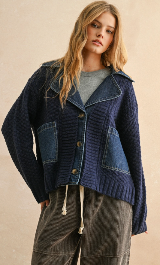 Denim and Knit Combo Jacket
