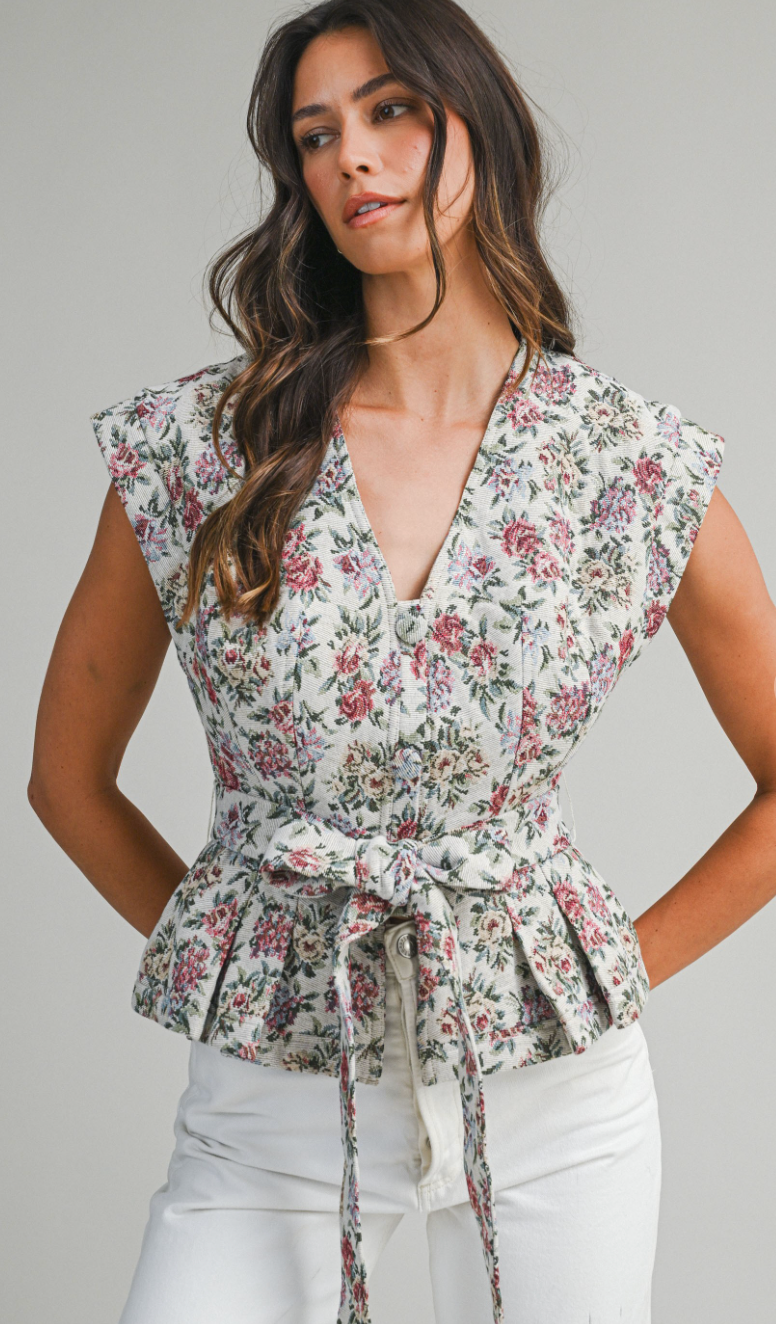 Floral Jacquard Tie Vest