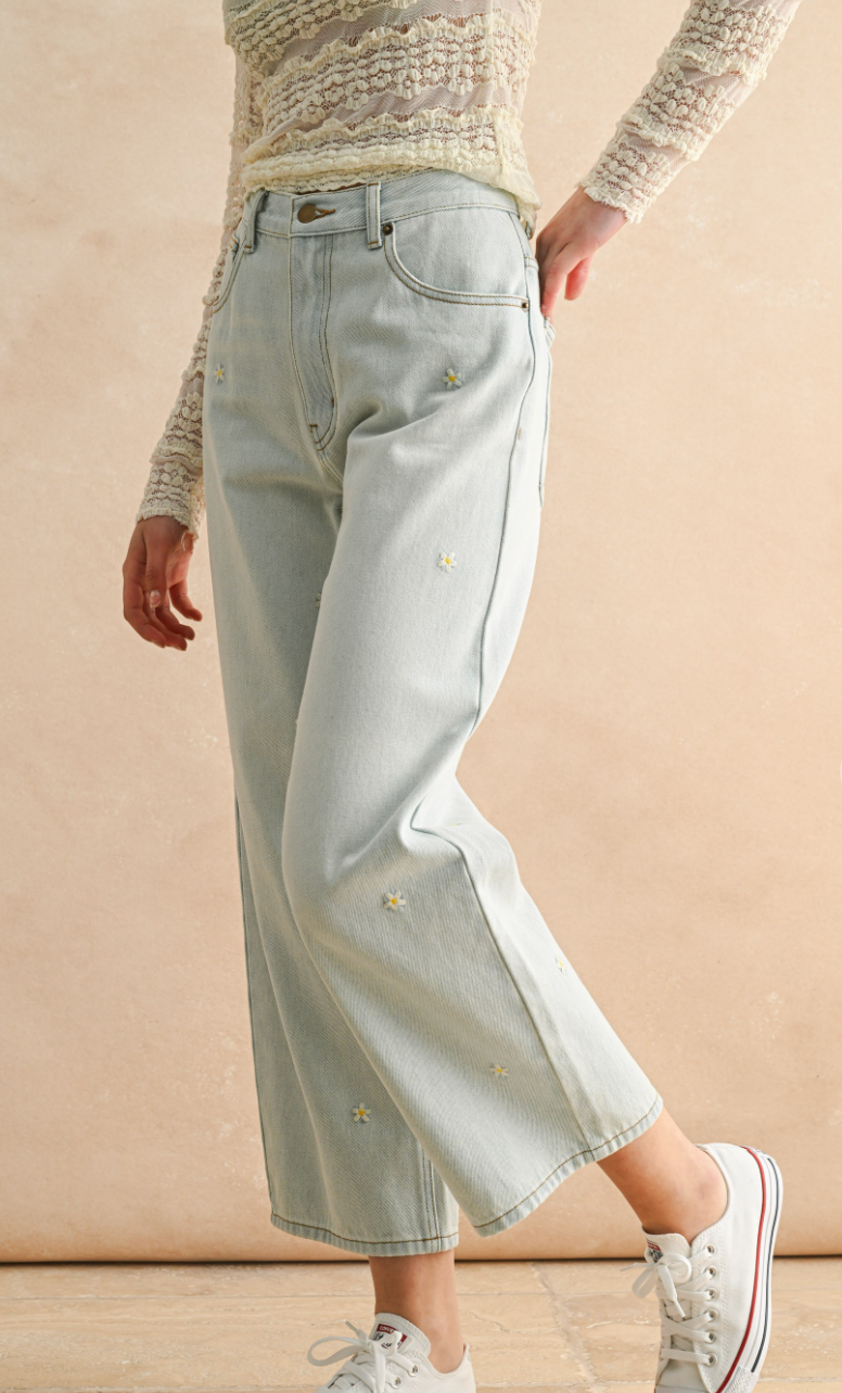 Floral Embroidery Pants