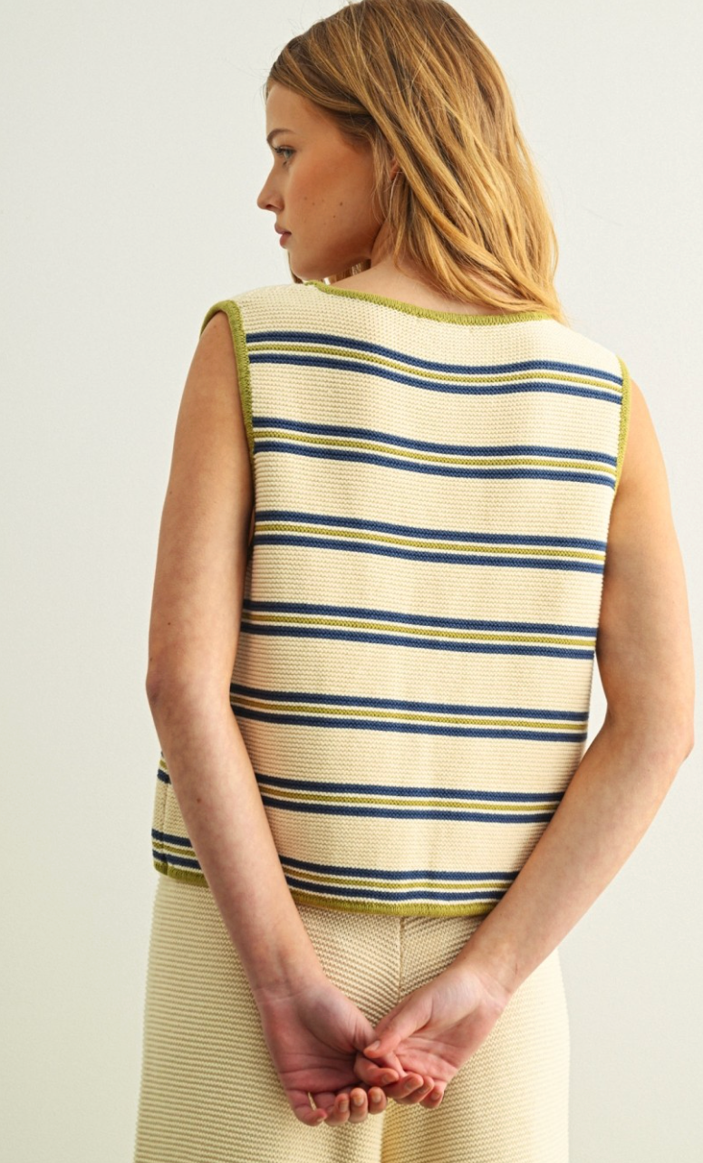 Striped Knit Tie Front Vest