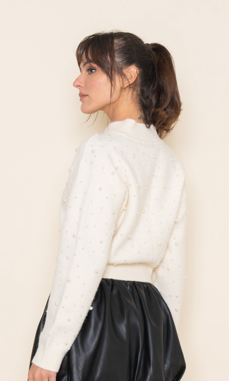 Pearl Detail Knit Bomber Jacket