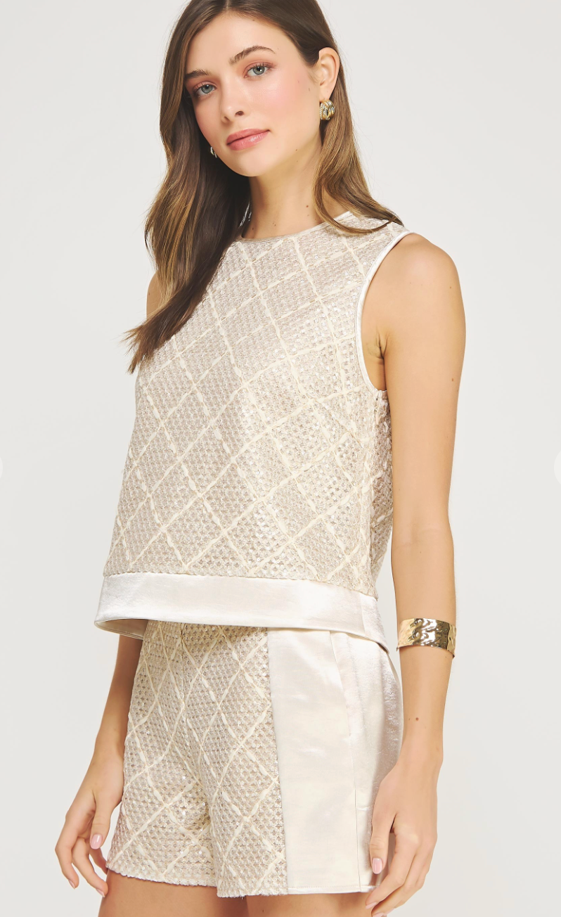 Satin Contrast Sequin Top