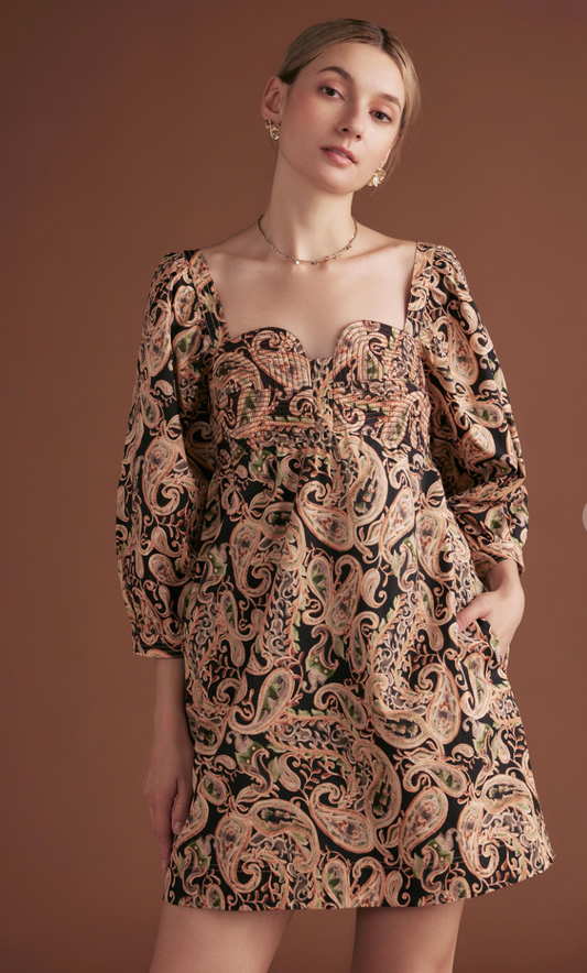 Paisley 3/4 Sleeve Mini Dress