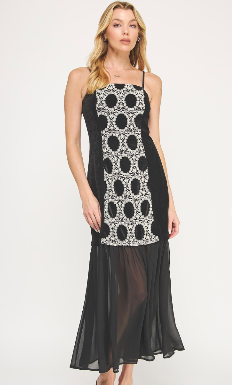 Crochet Velvet Maxi Dress