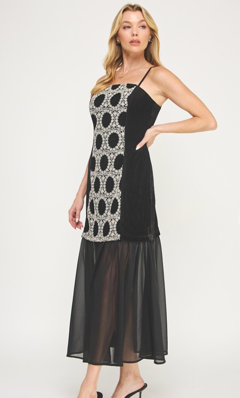 Crochet Velvet Maxi Dress