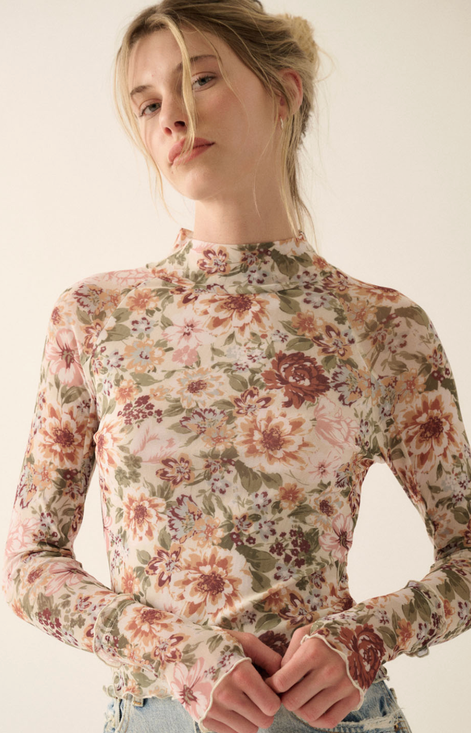 Floral Mesh Long Sleeve Top