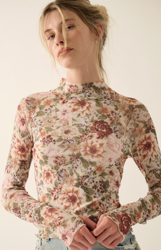 Floral Mesh Long Sleeve Top
