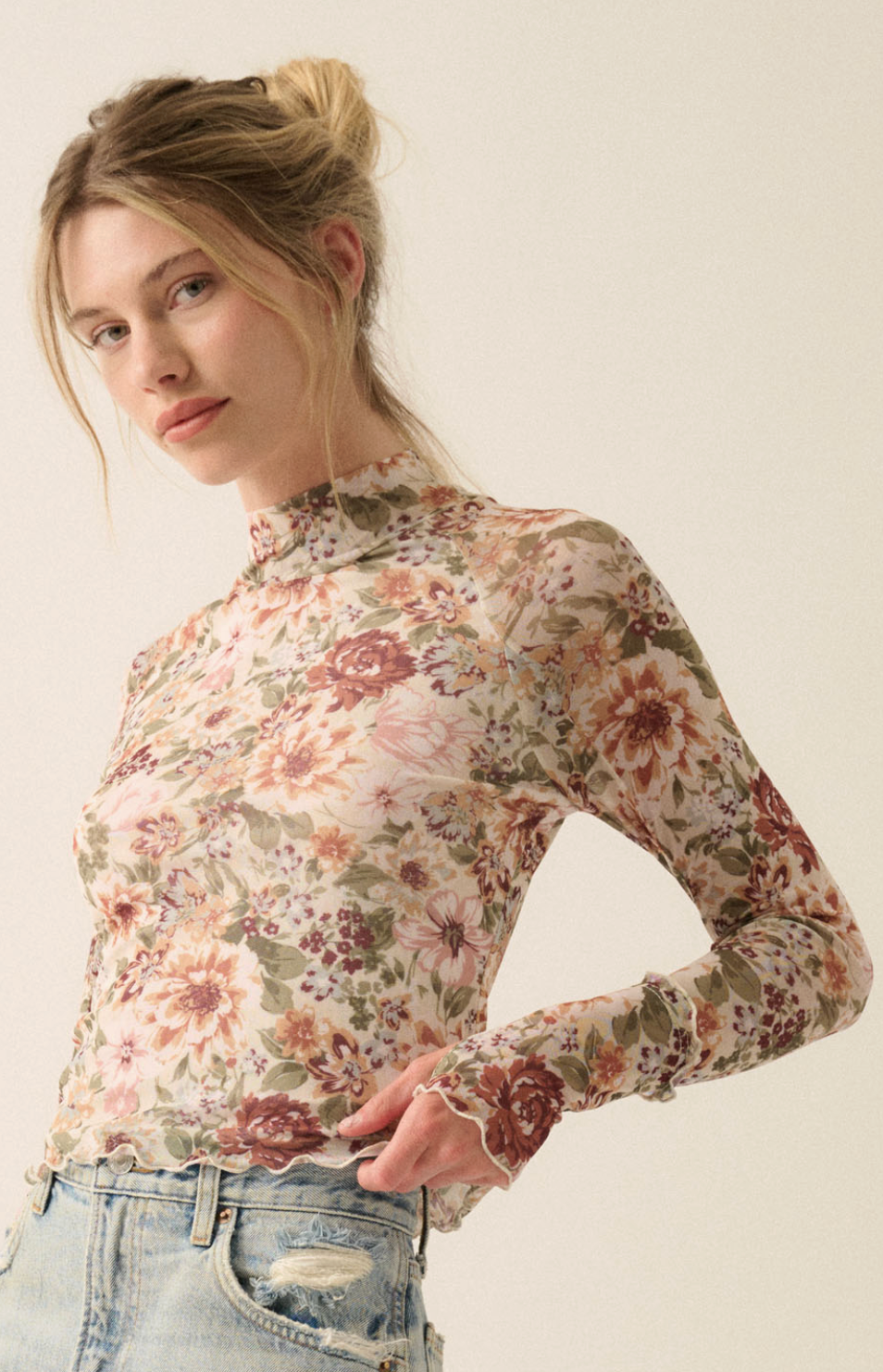 Floral Mesh Long Sleeve Top