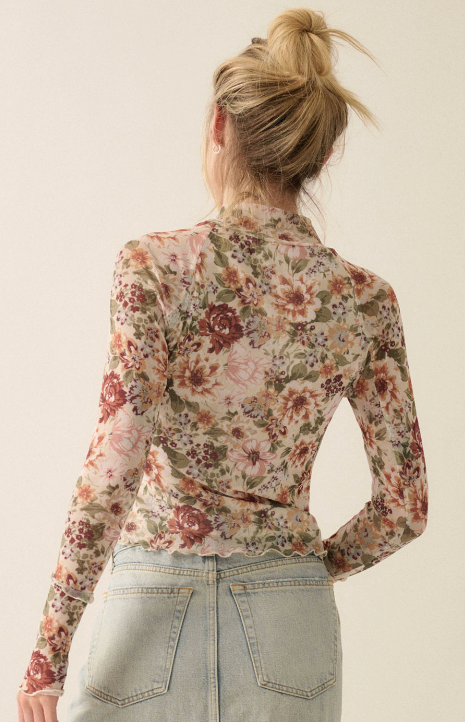 Floral Mesh Long Sleeve Top