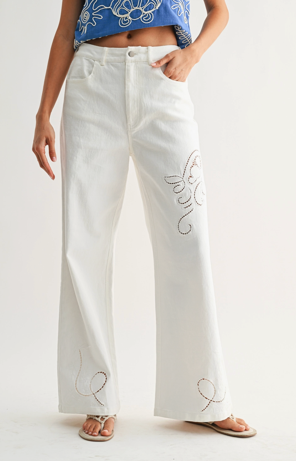 Embroidered Wide Leg Pants