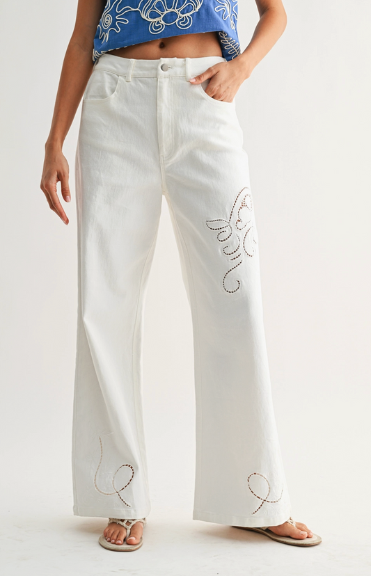 Embroidered Wide Leg Pants