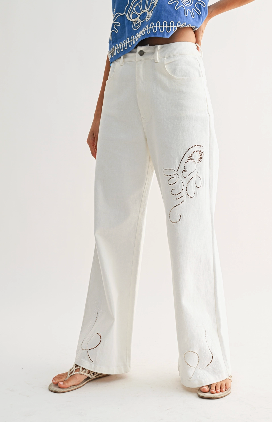 Embroidered Wide Leg Pants