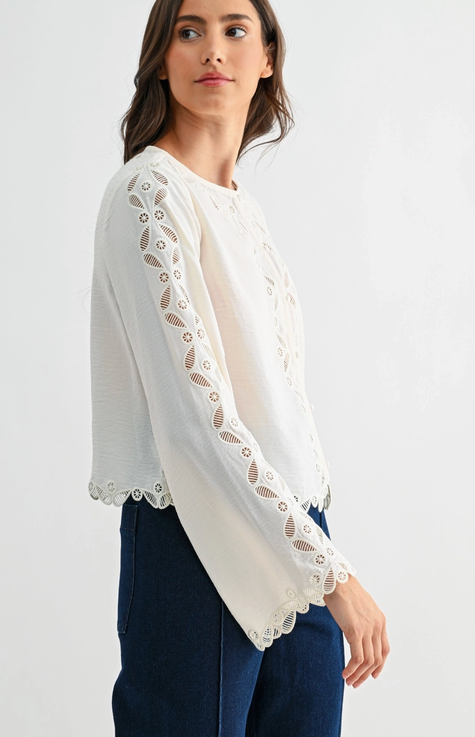 Embroidered Lace Button Up Blouse