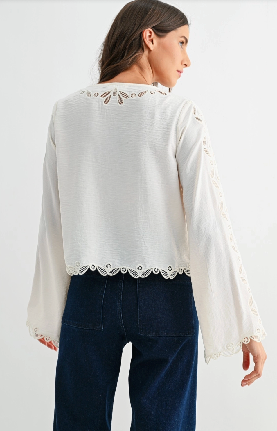 Embroidered Lace Button Up Blouse