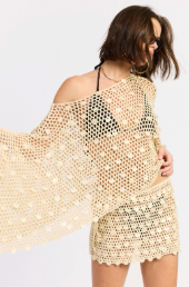Oversized Shell Trim Crochet Poncho