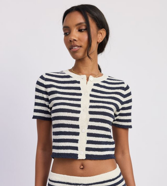 Short Sleeve Knit Button Up Top