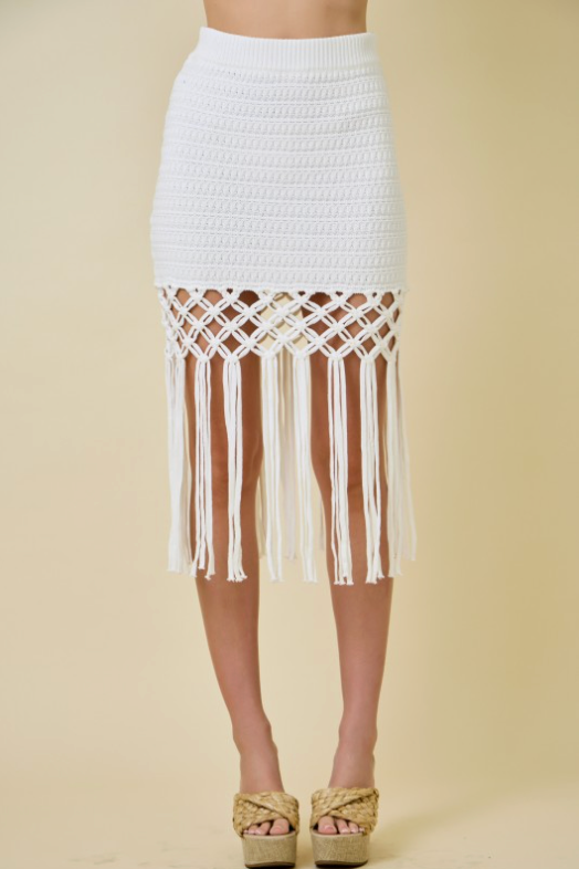 Crochet Knit Mini Skirt With Fringe
