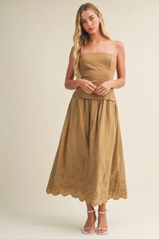 Eyelet Scallop Hem Twofer Dress