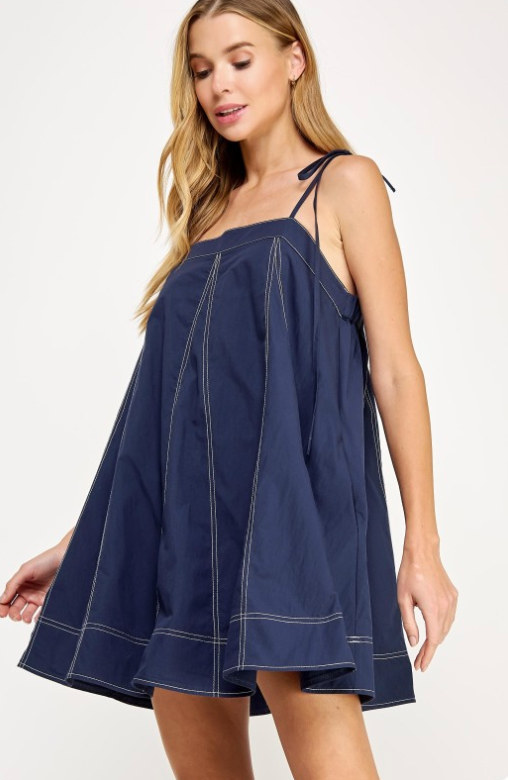 Contrast Top Stitch Mini Dress